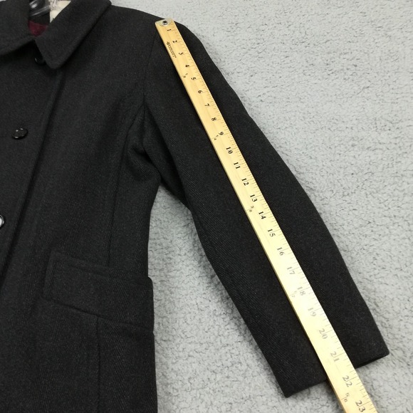 Anne Klein Womens Pea Coat Wool Blend Black Herringbone Button Front Petite 6P - Picture 4 of 12